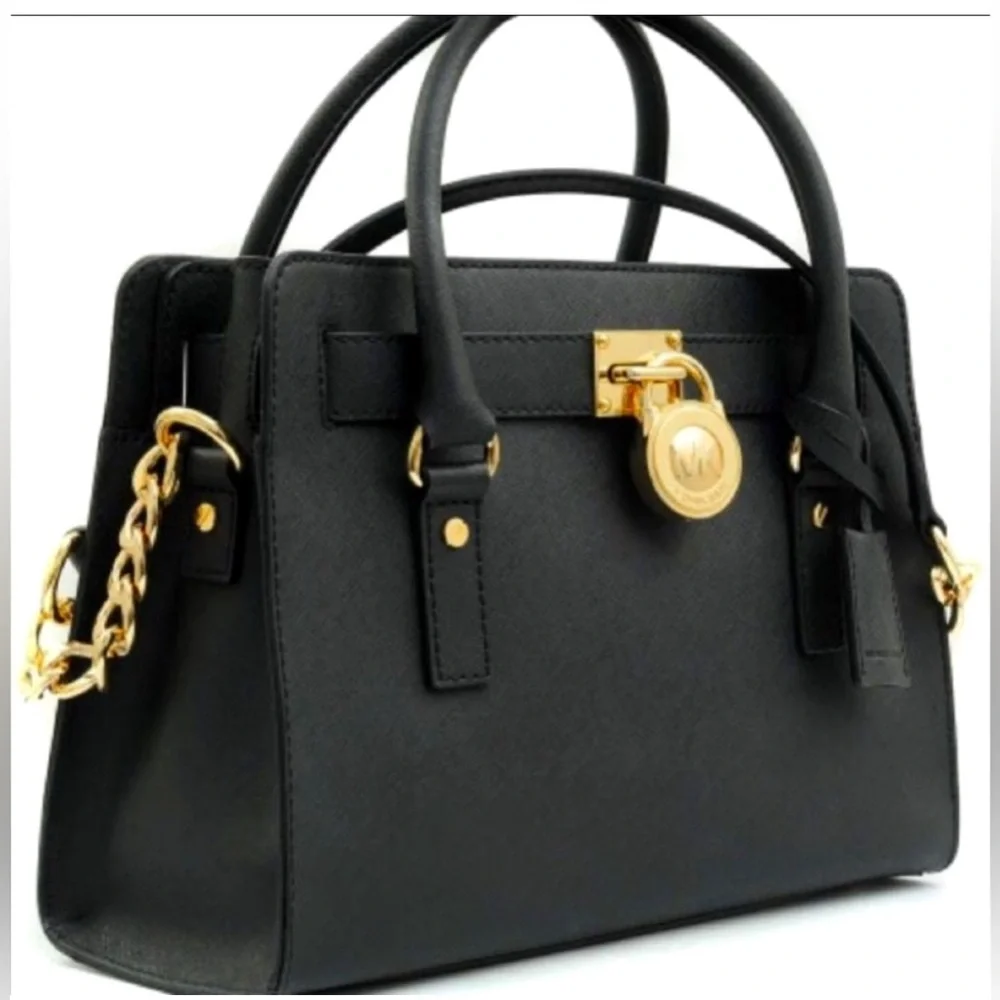 Michael Kors Lock Black and Gold Satchel with Luxurious Leather - Picture 2 of 16